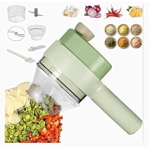 4-in-1 Electric Choppers - Multi-Function Food Processor, Mini Chopper, Garlic Masher, Slicer & Dicer - Compact Kitchen Gadget, Electric Mini Chopper, Vegetable Chopper, 250ml Bowl Capacity