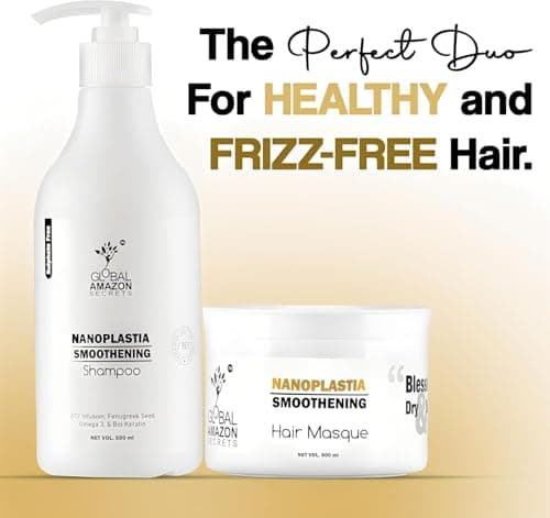 Global Amazon Secrets Original Nanoplastia Smoothening Shampoo & Hair Mask 500ml each, FREE ENZO Keratin Serum 100ml 3