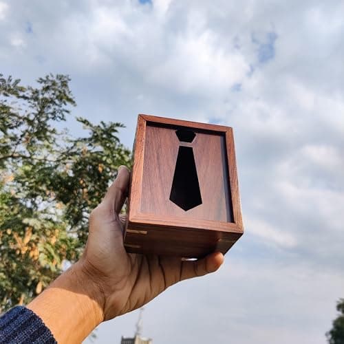 Explore India Crafts Wooden Tie Storage box single tie box Display case for Gift for wedding, Office Gift, Corporate Gift 3