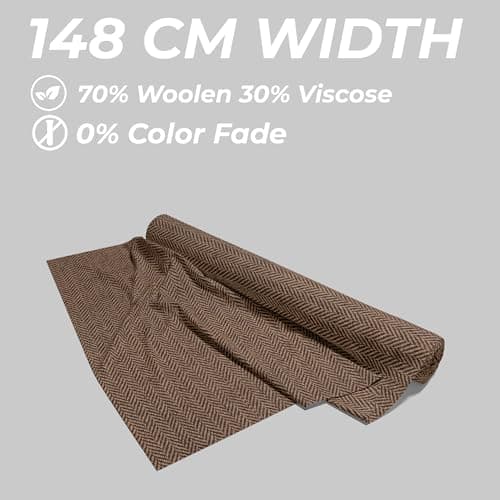 BIGREAMS Unstitched Brown Herringbone Wool Blazer Yarn-Dyed Fabric for Three Piece Suit | 58" Wide, Wrinkle Free, Best for Coat Pant, Nehru Jacket,Free Size (1.2 Meter for AS Per Your Use) 3