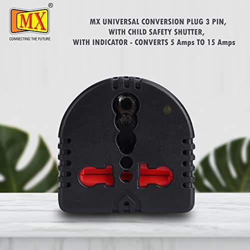 MX 2-Pack 3-Pin Universal Travel Adapter with Child Safety Shutter & Indicator – Converts US, UK, and Other Plugs to India, 5A to 15A Power Adapter 2