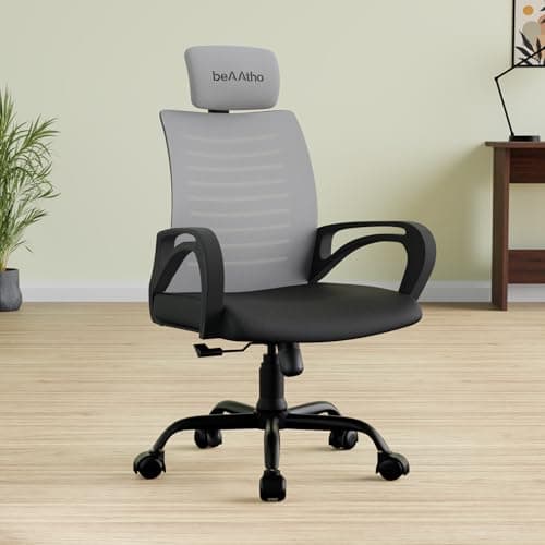 beAAtho® Verona Mesh High Back Ergonomic Home Office Chair | 3-Years Limited Warranty by beAAtho, Tilting & Height Adjustable Mechanism, Heavy Duty Metal Base | Ideal for Office Work & Study (Grey)