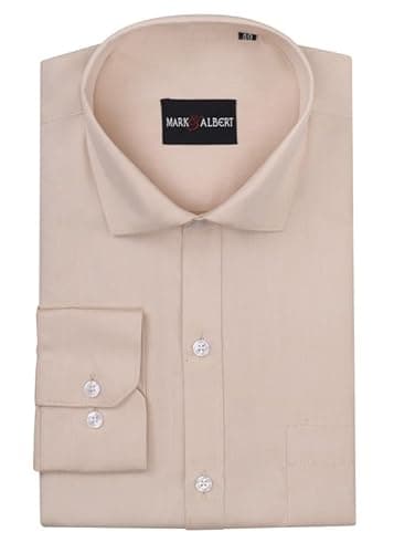 MARK & ALBERT Men's Slim Fit Cotton Formal Shirt Cream
