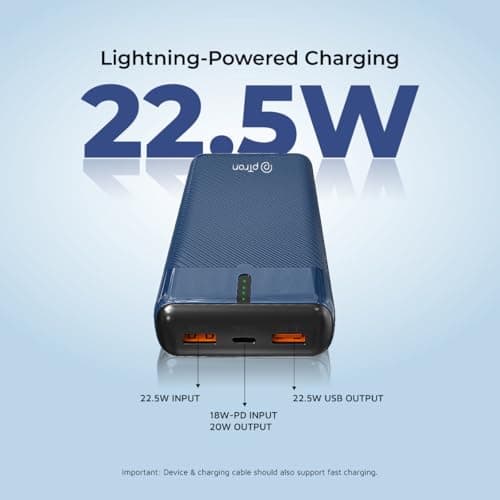 pTron Dynamo Surge 20000mAh 22.5W Fast Charging Power Bank, Supports VOOC/Wrap/Dash USB Charging, 20W PD Fast Charging, 3 Outputs, 1 Input & Multiple Layers of Protection,USB Type-C Input (Blue) 2