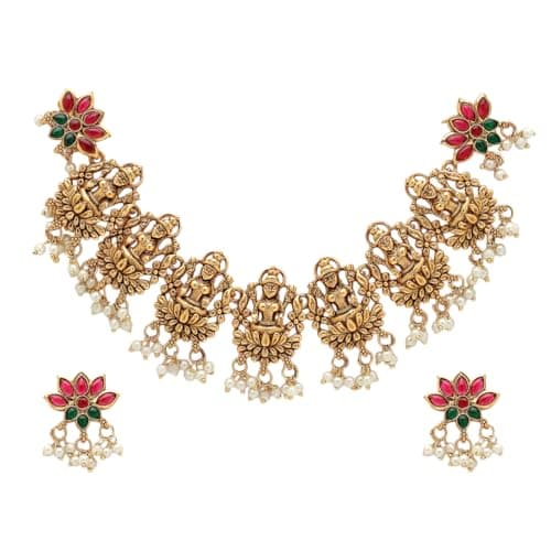 Shining Diva Fashion Necklace Jewellery Set for Women Traditional Latest Stylish Design Fancy Temple (rrsd17035s)