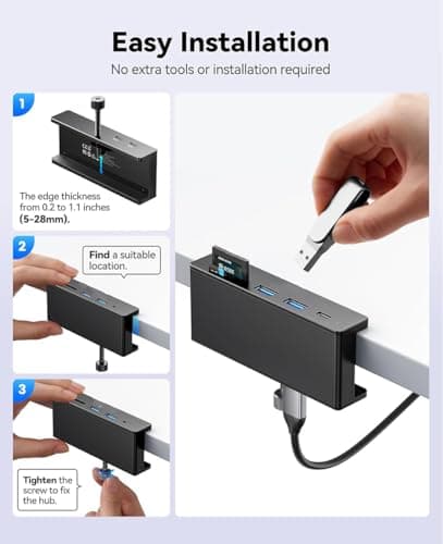 COMFYHOME 5 Multi-Port Clamp USB Hub, USB Dock/Extension with 2-Port USB3.0, USB C Data, 5Gbps High Speed Data Transfer, SD/TF Card Reader, Dock Station for 0.39"-1.2" Desktop/PC/Desks/Mac 3