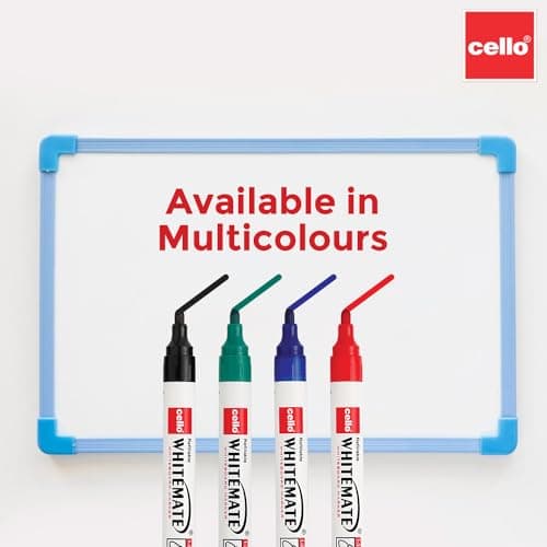 Cello Whitemate Whiteboard Markers | Set Of 4 Markers And 1 Duster | 4 Assorted Ink Colours | Bold Point Marker Pens With Easily Refillable And Erasable Ink | Writes Longer. 4