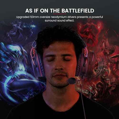 EKSA E900 Wired Stereo Gaming Headset-Over Ear Headphones with Noise Canceling Mic - Red 5