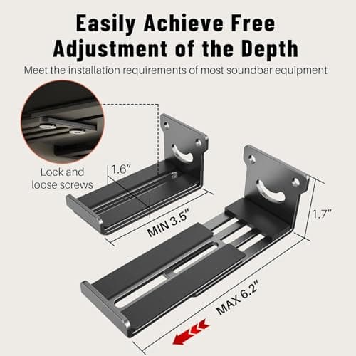 Universal Soundbar stand Wall Mount Bracket, Adjustable Depth 90-145mm (3.5-6.1 in), Heavy Duty Carbon Steel, Holds Up to 15kg, Under TV Mount for All brand Soundbar Mount Speaker Stand Black 2