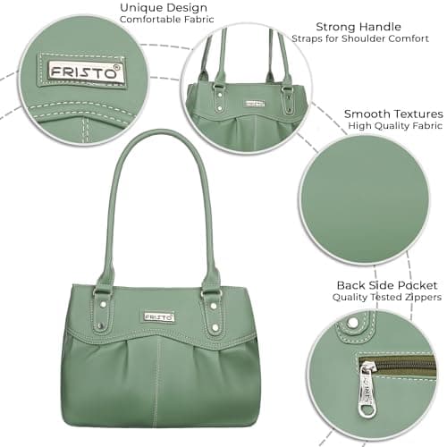 Fristo Green Women 3 Compartments Faux Leather Handbag 4