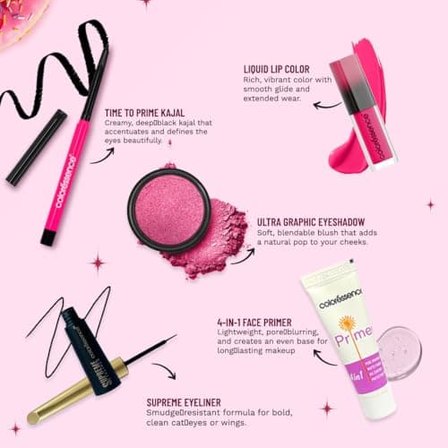 Coloressence A1 Since Day1 Beginners Makeup Kit, Pack of 5 Premium Products (Liquid Lipstick, Kajal, Eyeliner, Eyeshadow, Primer) 3