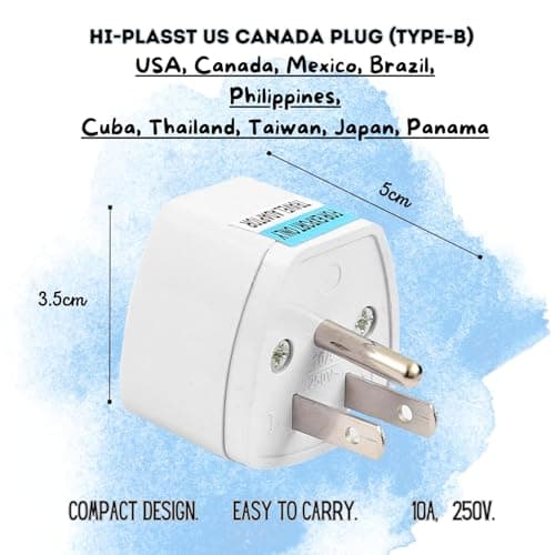 Type-B USA Converter Plug (Pack of 3) India to Canada Travel Adapter for USA, Canada, Mexico, Brazil, Philippines, Cuba, Thailand, Taiwan, Japan, Panama 3pin Plug 3