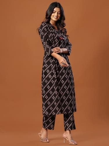 INDO ERA Women's Blue Pure Cotton Ethnic Motifs Embroidered Flared Fusion Kurta & Palazzo Set | Cord Set For Women Cotton | 4