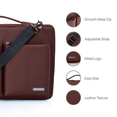 eller santé® Laptop Messenger Bag for Men and Women compatible with MacBook 14" Premium Collection Refined Leather Sleeve with adjustable Strap Highly Durable (Tan Brown) 2
