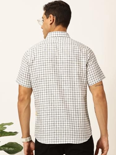 Thomas Scott Mens Cotton Linen Half Sleeves Checkered Casual Shirt (TS1376_Black, 3XL) 4