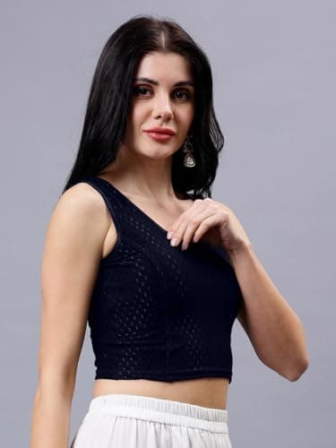 Plus Size Round Neck Cotton Stretchable Sleeveless Saree Blouse Readymade for Women 4