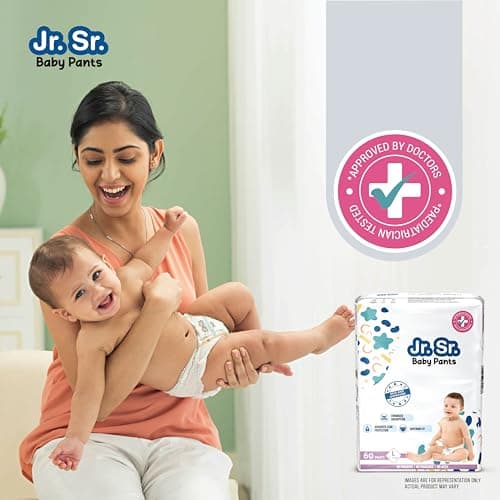 Jr. Sr. Baby Diaper Pants | Large (L) Size (9-14 kg), 60 Count | Pack of 1 | Upto 12 hr Absorption with Advanced Leak Protection | Safe For Babies Skin | Soft, Secure & Comfy 2
