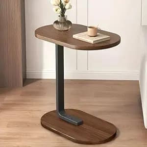 Owme Modern C-Shaped Side Table Wooden Finish Top with Metal Frame | Space Saving Sofa Bedside Laptop Table | Over Couch Snack Coffee Table for Living Room Bedroom Office | Compact End Table
