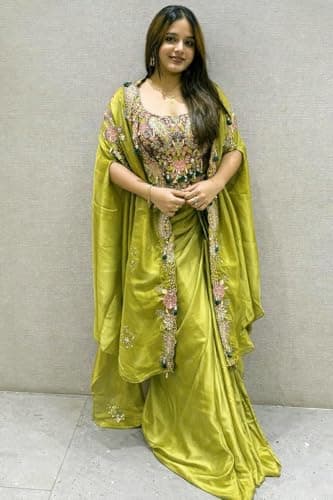 Fashion Since Women's Chinon Silk Embroidery Sequence Work Crop Top with Flared Sharara and Shrug Set Ethnic Salwar Set Pista Wedding 2