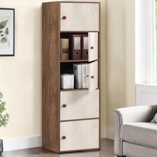 ABOUT SPACE Wooden Cabinet - 5 Tier Storage Cabinet for Living Room with Magnetic Door, Space Saving Book Self for Home, Engineered Wood Kitchen Crockery Unit (Walnut - L 38 x B 38.5 x H 165.5 cm)