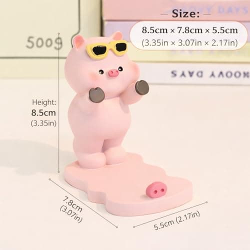 Cute Animal Phone Stand Holder for Desk, Cartoon Character Design with Bunny Cat Dog Pig, Mobile Holder for Smartphones, Anti-Slip Desktop Support (Pig Style) 2