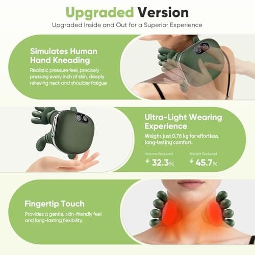 KIMEE NECK Heated Massager, Wireless Portable Shiatsu Neck and Back Massager, Electric Deep Tissue 4D Kneading Massage, Simulated Human Hand Design for Boar Pain Relief and Muscle Relax Boar Bristle H 5