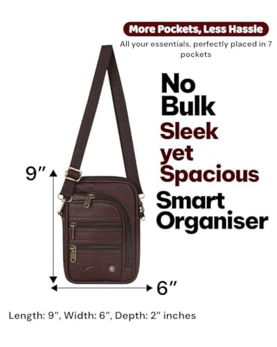 Pramadda Pure Luxury Seven Pocket Smart Leather Sling Bag for Man, Woman| Side Bag for men | Passport Bag for men travelling Crossbody | Mobile, Document Cash Bag | Birthday,Corporate Gift. 3