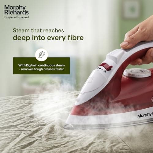 Morphy Richards Glide 1250W Steam Iron with Steam Burst, Vertical and Horizontal Ironing, Non-Stick Coated Soleplate, White and Red 3