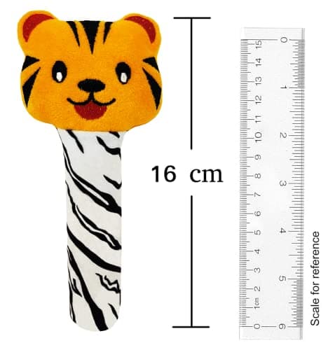 Pikipo Tiger Face Rattle Soft Toy with Squeeze Handle for Squeaky Sound (Orange) 2