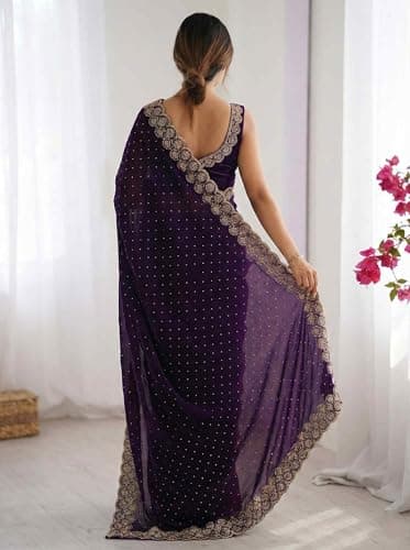 Shiv Textiles Women's Space Silk Siroski Work Saree(CM-912-PURPLE) 5