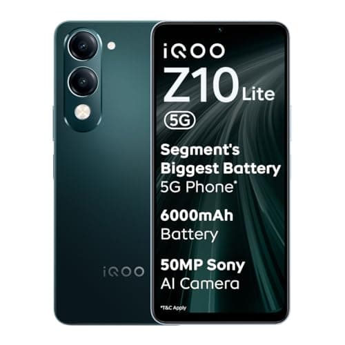 iQOO Z10 Lite 5G (Cyber Green, 6GB RAM, 128GB Storage) | 6000 mAh Battery | Dimensity 6300 5G Processor with 433K+* AnTuTu Score | IP64 Rated & Military Grade Shock-Resistance*