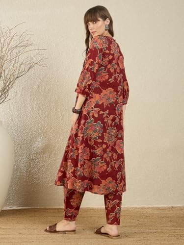 INDO ERA Women Maroon Pure Cotton Co-Ord Set | Kurta Pant Set for Casual Wear,IESTR12359M | Co Ord Set For Women Stylish | 4