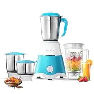 Longway Super Dlx Juicer Mixer Grinder | Up to 750W Max Output Powerful Motor | 4 Jars for Grinding, Mixing, Juicing | 2 Year Warranty | Blue & White