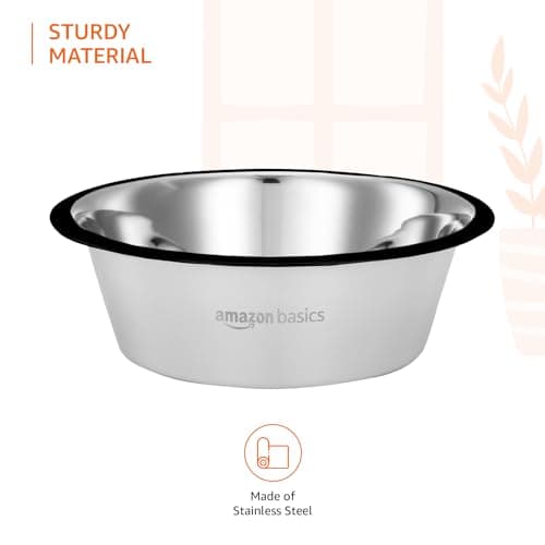 Amazon Basics Adjustable Double Diner for Pet Food and Water | 1500 ml Each | Two Removable Stainless Steel Bowls | Cat and Dog Food Bowl | Adjustable Height | Extra Rubber Support | H-Base 2