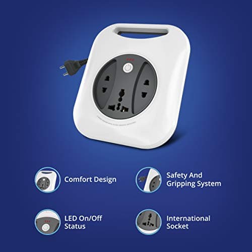 Wipro Flex Box Extension Cord with 1 Universal 3 Pin Socket & 2 units of 2 Pin Sockets,with Master Switch & Indicator | 4 mtr long copper wire | Power Strip for Home, Office | Pack of 1 | Grey & White 3