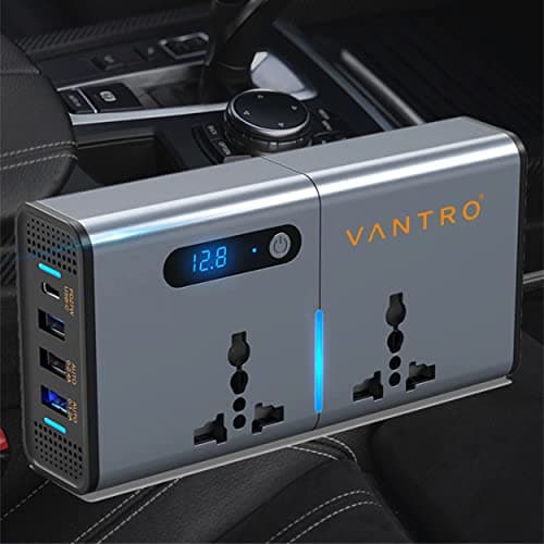 Vantro 200W Car Power Inverter/Laptop Charger with 3 USB (6.2A Max) & 1 C Type(1 * 27WPD) Smart USB Ports, 2 AC Universal Outlets and 12V DC to 220V AC with QC3.0 Model P2 5