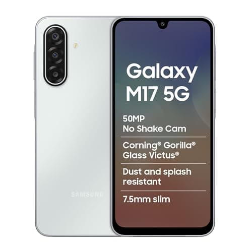 Samsung Galaxy M17 5G Mobile (Moonlight Silver, 8GB RAM, 128GB Storage) | 50MP OIS Triple Camera | Gorilla Glass Victus| IP54 | 6 Gen OS Upgrades | AI | Gemini Live | Lag-free Gaming | Without Charger