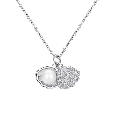MEENAZ Silver pendant necklace for women Girls Ladies girlfriend Wife Moti Shell Pearl Necklace for woman stylish locket diamond ad cz Pendants chains western Valentine Gift Anti tarnish jewelry 78