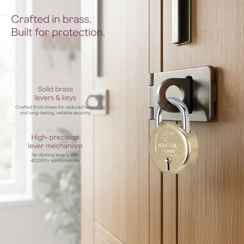 Godrej Padlock | Navtal 7 Lever with 21mm Shut Height | 65mm | Heavy Duty Brass Lock with Hardened Steel Shackle | 4 Keys | for Main Doors, Gates, Shutters, Lockers & Warehouses | 1 Yr Warranty 4