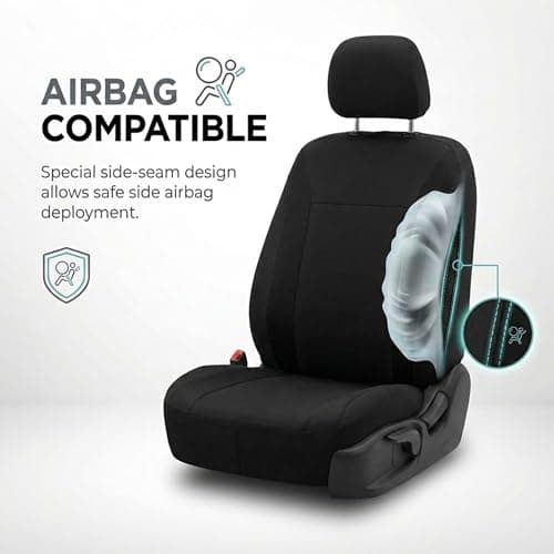 FH Group FB054102 Cosmopolitan Flat Cloth Pair Set Car Seat Covers, Airbag Compatible, Beige/Black Color w. Gift -Fit Most Car, Truck, SUV, or Van 4