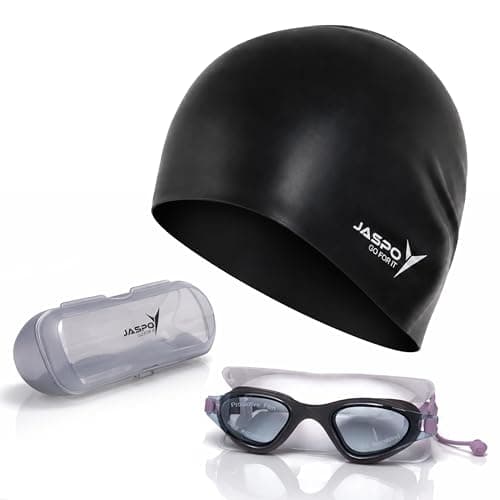 Jaspo Swimming Kit | Unisex Stretchable, Anti-Slip Swimming Cap & Swimming Goggles with Anti-Fog Lenses & Adjustable Strap | UV Protection | Comfortable Fit