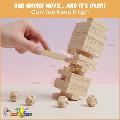 Toy Imagine 54 Pcs Wooden Tumbling Tower Game – Indoor Stacking Puzzle Blocks for Kids, Adults & Families – Fun Balancing Toy for Boys & Girls of All Ages – Party Game & Brain Teaser 3