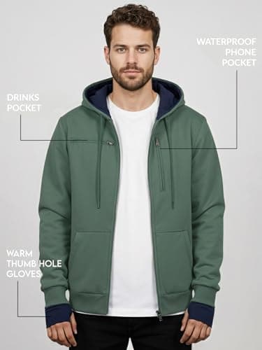 ADRO Travel Hoodie for Men | Mens Multi Utility Zipper Hoodies| 320 GSM Soft Cotton |Men's Winter Sweatshirt | Waterproof Pockets Zip-Up Jacket with Hood Eye Shade | TZH-PLN-PT-S 2