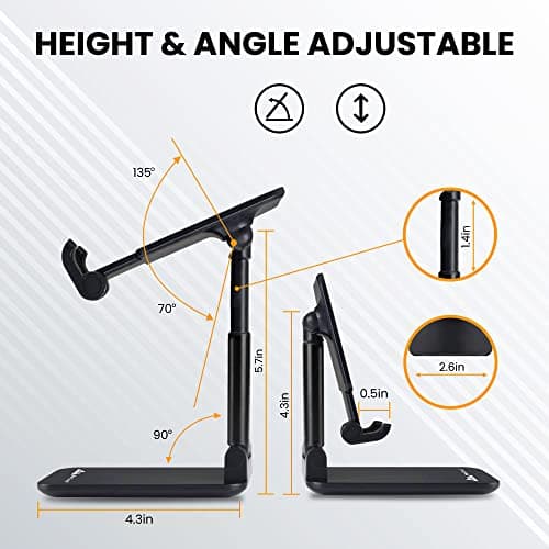 WeCool T2 Foldable and Portable Tabletop Mobile Stand with Stable Base,Height and View Angle Adjustable Phone Stand,Ideal Mobile Holder for Smartphones,Tablets, Kindles 3
