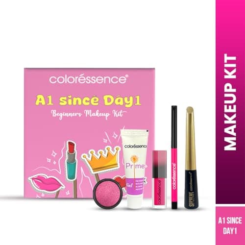 Coloressence A1 Since Day1 Beginners Makeup Kit, Pack of 5 Premium Products (Liquid Lipstick, Kajal, Eyeliner, Eyeshadow, Primer) 5