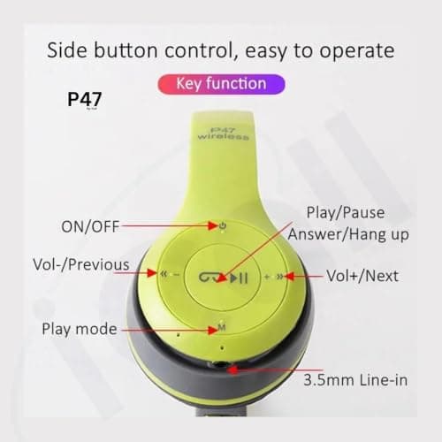 P47 Wireless Bluetooth Headphones Over Ear with Mic (Multicolor) 4