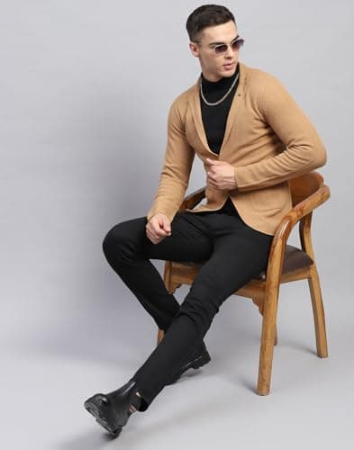 Monte Carlo Mens Self Design Beige V Neck Full Sleeve Coat (1239388KC-77820-44) 5