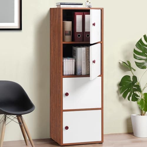 ABOUT SPACE Wooden Cabinet - 4 Tier Storage Cabinet for Living Room with Magnetic Door, Space Saving Book Self for Home, Engineered Wood Kitchen Crockery Unit (Oak Red - L 38 x B 38.5 x H 133 cm)