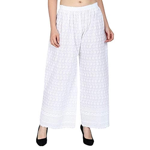 SriSaras Women's Premium Cotton Chicken Regular Fit High Rise Palazzo (Xl/2Xl, White)