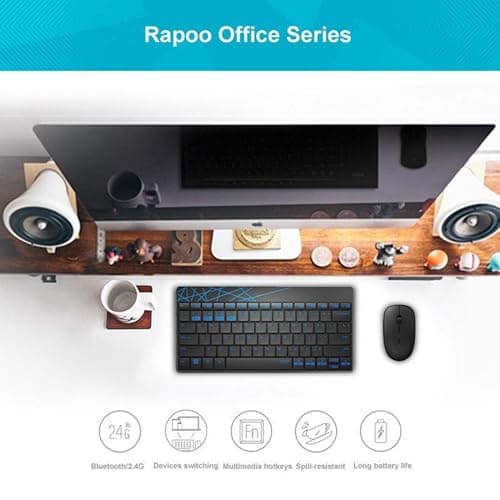 Rapoo 8000M Multi-Mode Keyboard and Mouse Set Bluetooth 3.0/4.0 Wireless 2.4 GHz 1300 DPI Combo- Black 2